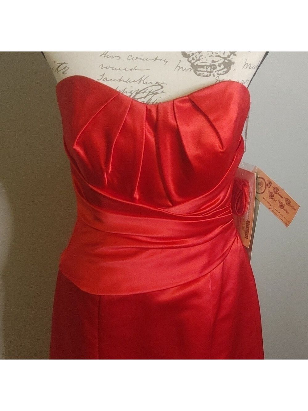 NWT Belsoie Red Satin Sweetheart Strapless Full Length Dress 8 - Picture 5 of 8